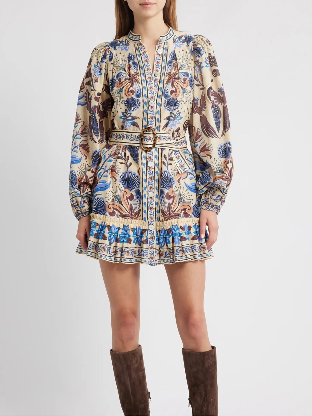 NWT FARM RIO Nature Land Long Sleeve Belted Minidress